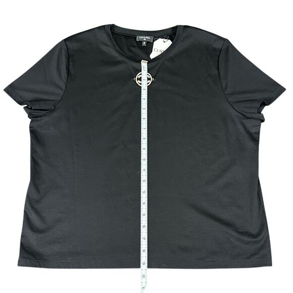 Chanel Black T-Shirt w/ Removable Crystal CC Brooch Size 42/44 - Picture 6 of 8